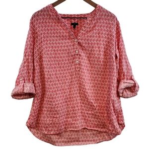 Talbots 100% Linen Roll Tab Sleeve Lightweight Breathable Shirt Blouse Coastal X